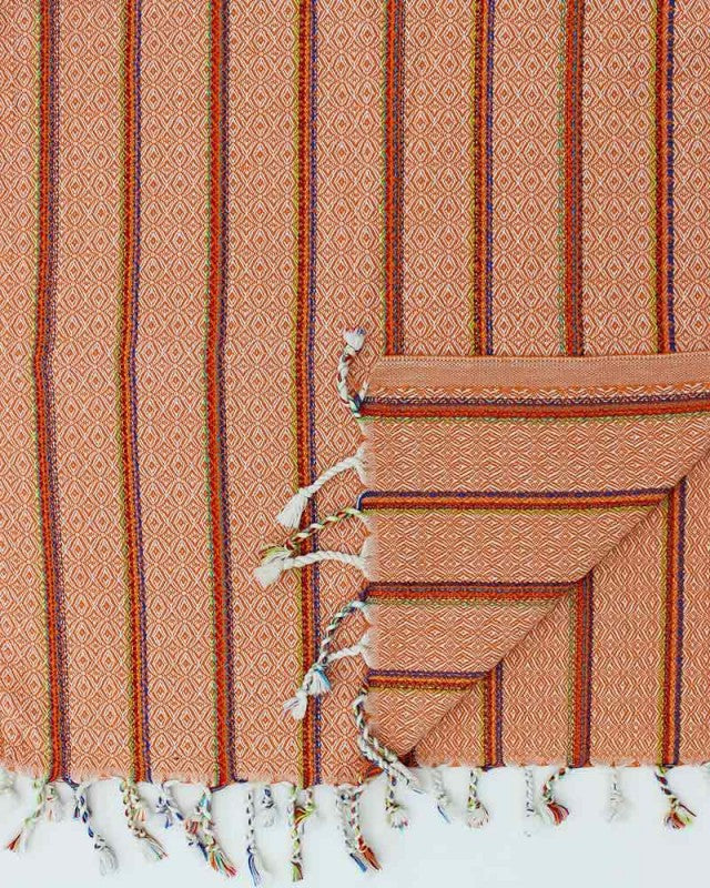 Schal Orange mit farbigen Streifen