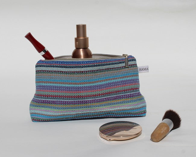 Kosmetiktasche bunt gestreift Waffelpique Azur